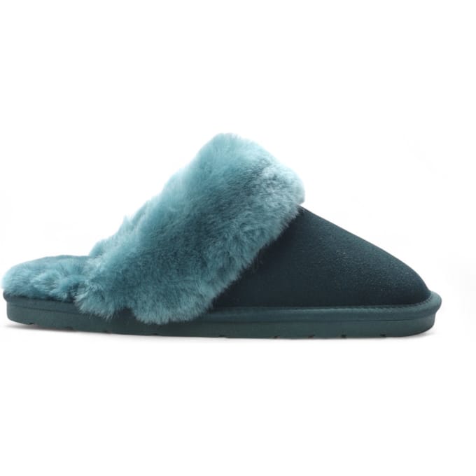 Dames muiltjes van echt schapenvacht, groen suède, winterpantoffels - Luna