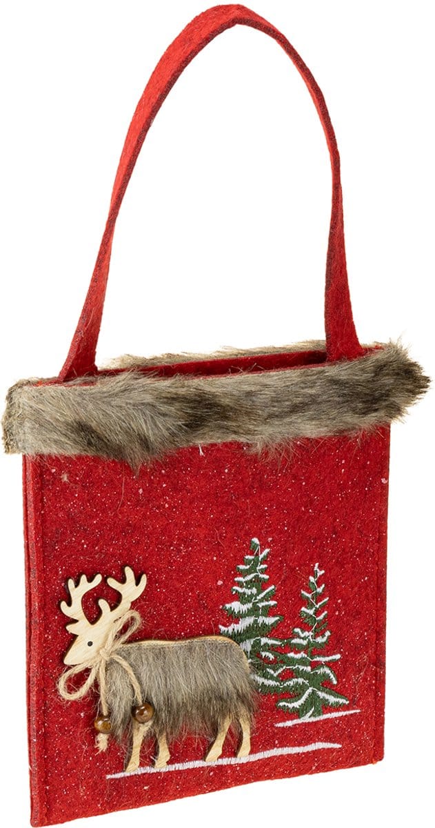Kersttas rood met bont 15,5cm x 18cm 3 st, 3 Stück