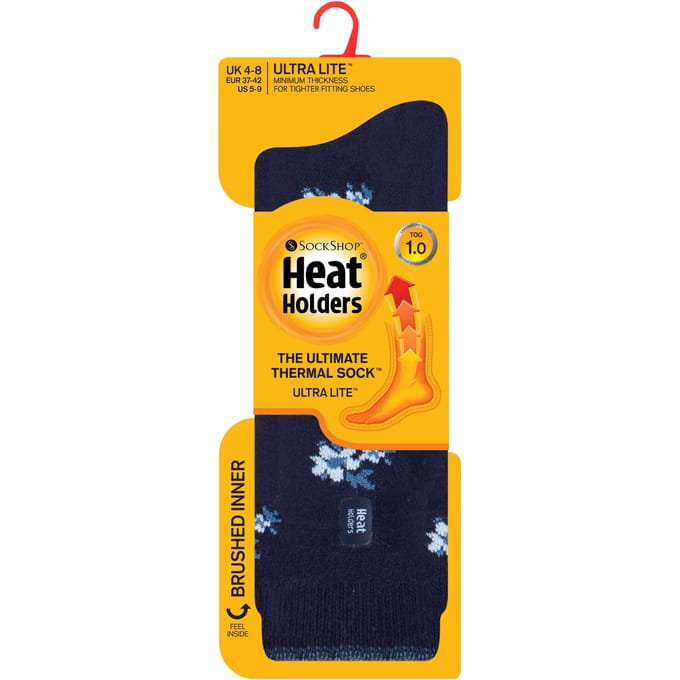 Heat Holders Dames Ultra Lite thermo geklede sokken - Navy Floral (Bellis)