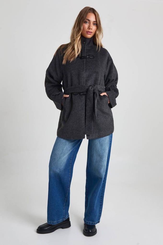 boohoo Dames Toggle Detail Wool Look Jacket | Black | Maat: 10