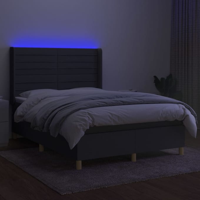 vidaXL - Boxspring - met - matras - en - LED - stof - donkergrijs - 140x200 - cm