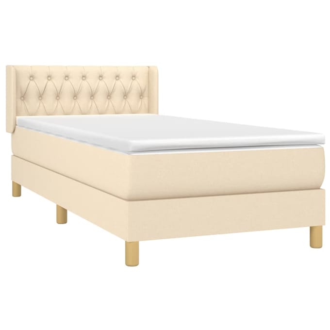vidaXL - Boxspring - met - matras - stof - crèmekleurig - 90x190 - cm