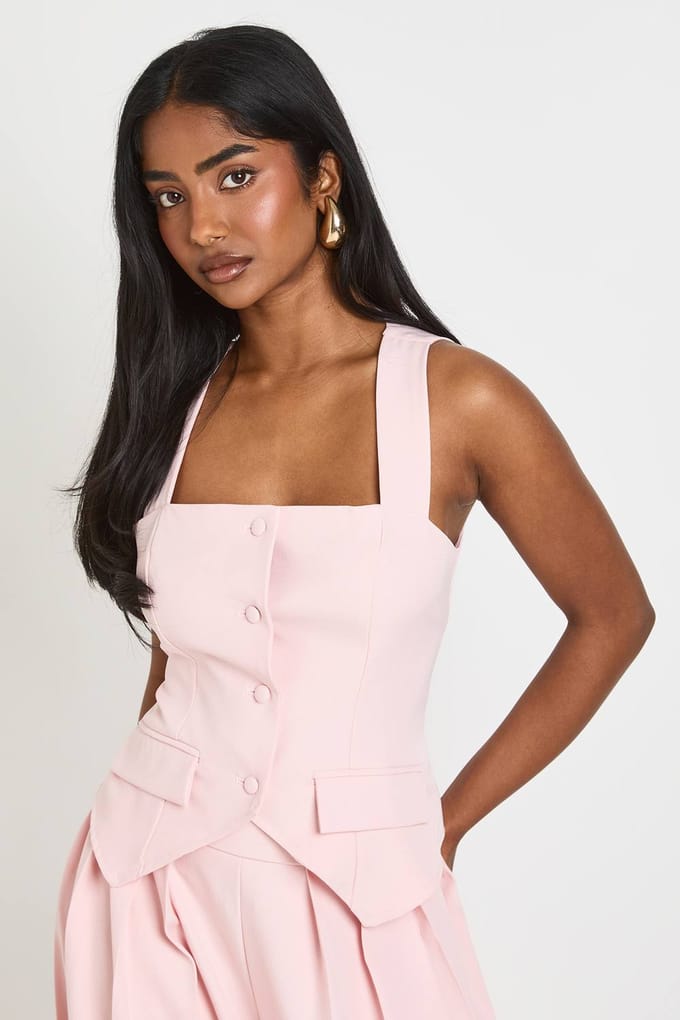 boohoo Dames Gilet Tailleur Met Vierkante Halslijn | Roze | Maat: 38