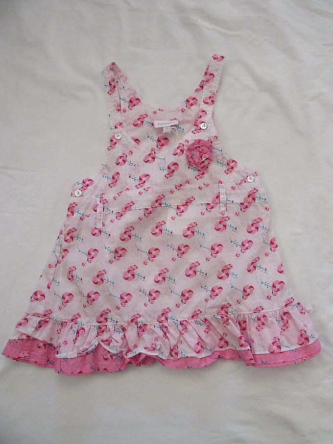 noukie's , meisje, jurk, overgooier , rose , bloem , 2 jaar 92
