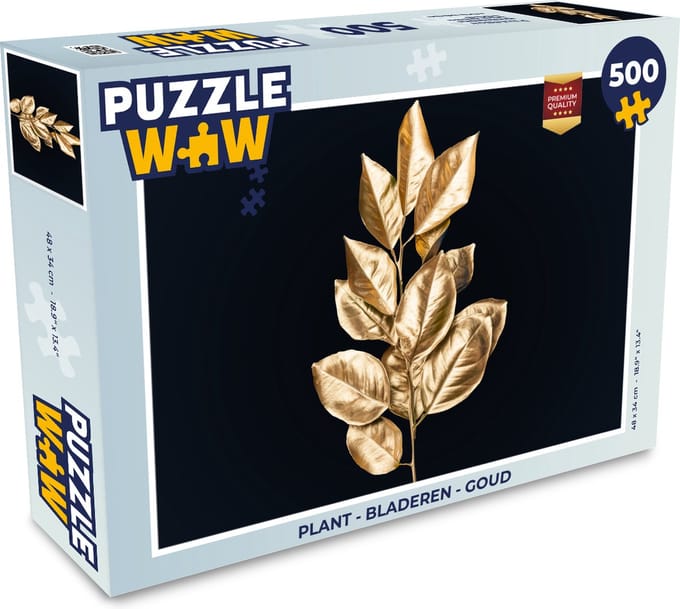 Puzzel Plant - Bladeren - Goud - Zwart - Luxe - Legpuzzel - Puzzel 500 stukjes