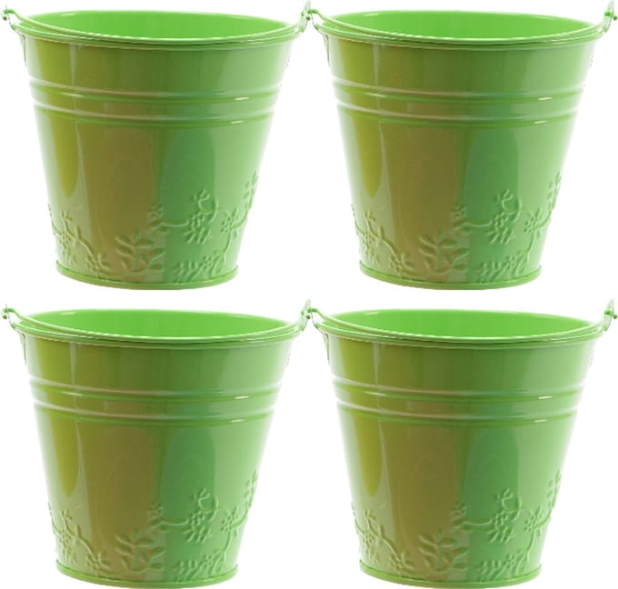Decoris Bloempot/plantenpot bloemen relief - 4x - zink - D11 cm - groen