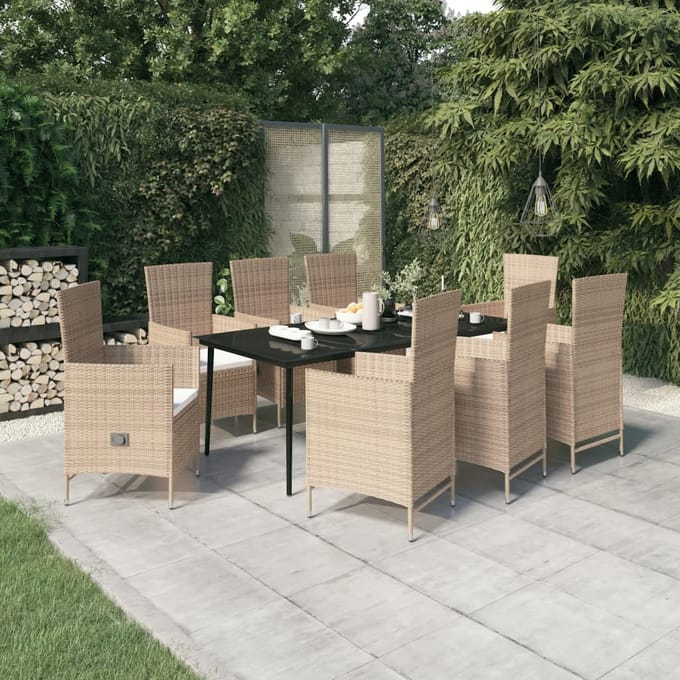 vidaXL - 9-delige - Tuinset - met - kussens - beige