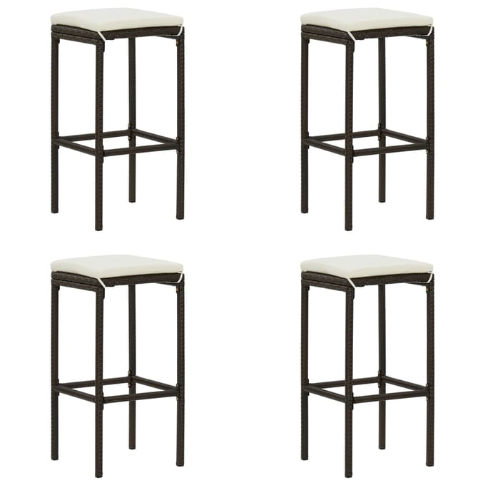 vidaXL - Barkrukken - met - kussens - 4 - st - poly - rattan - bruin