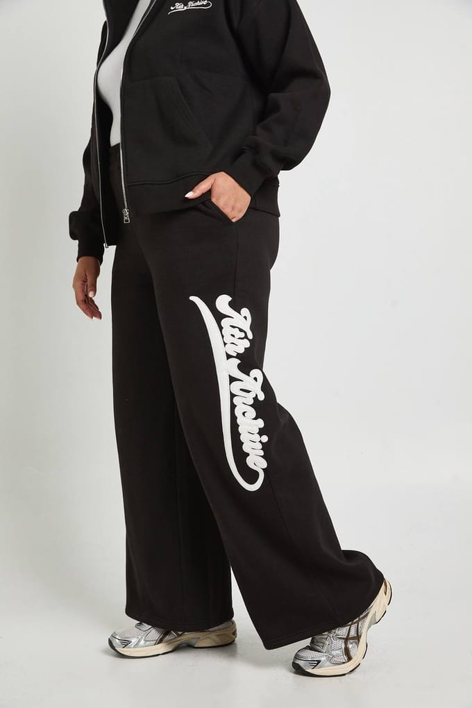 boohoo Dames Plus Ath Archive joggers met wijde pijpen | Black | Maat: 16