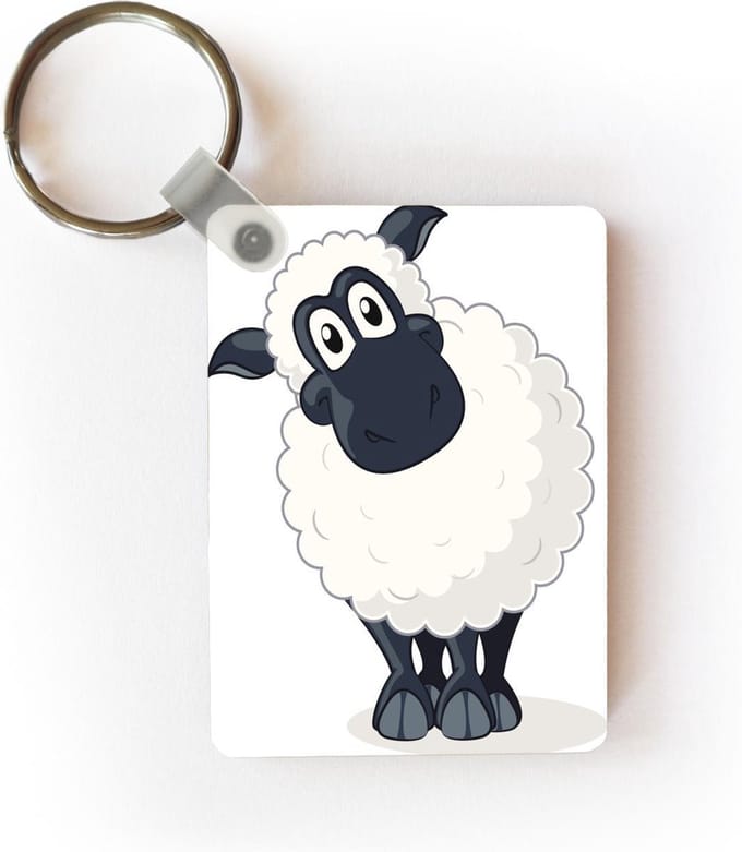 Sleutelhanger - Een illustratie van een schaap op een witte achtergrond - Uitdeelcadeautjes - Plastic