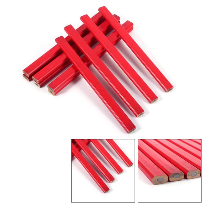 10 stuks/pak 175 mm achthoekig hard rood timmermanspotlood voor houtbewerking orange