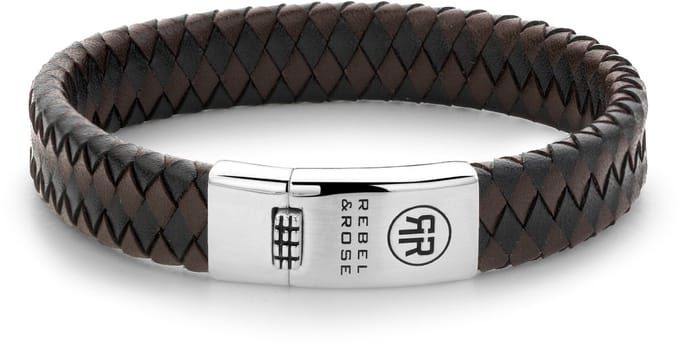 REBEL & ROSE Absolutely Leather Braided Flat 925 Black-Earth RR-L0126-S-17.5 cm