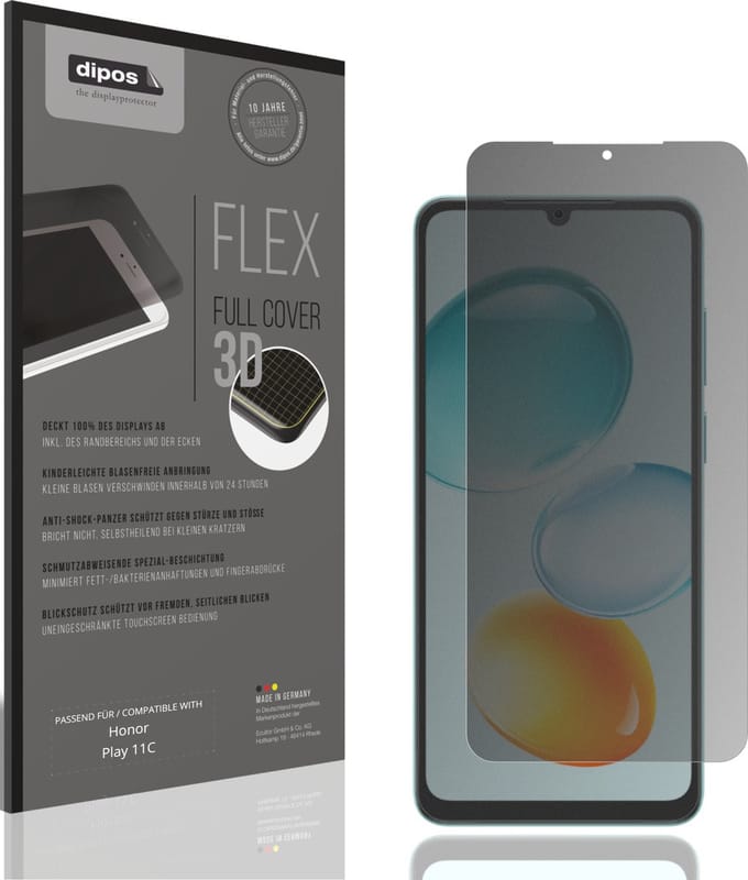 dipos FLEX – Matte Privacy Screenprotector geschikt voor Honor Play 11C | Volledige Schermbescherming | Case-Friendly