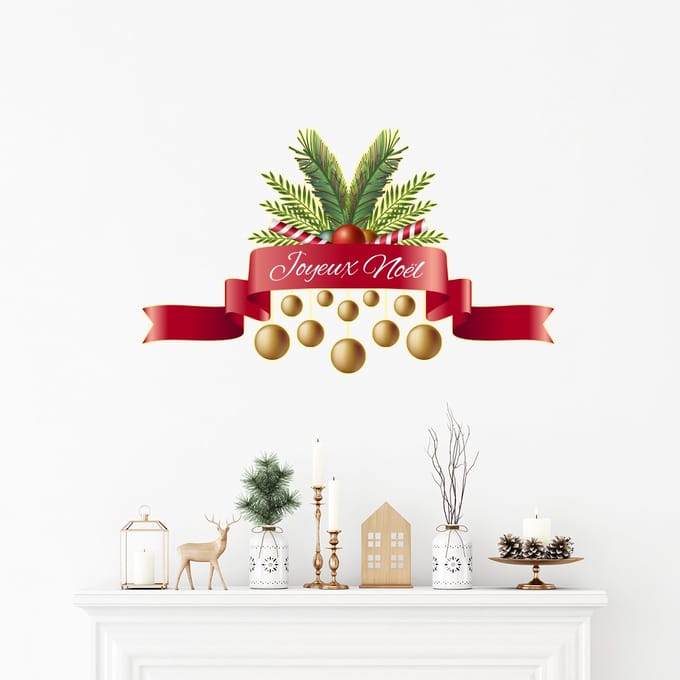Kerstlintsticker, Vrolijk Kerstmis - Kerststickers - feestdecoraties - 70x115cm