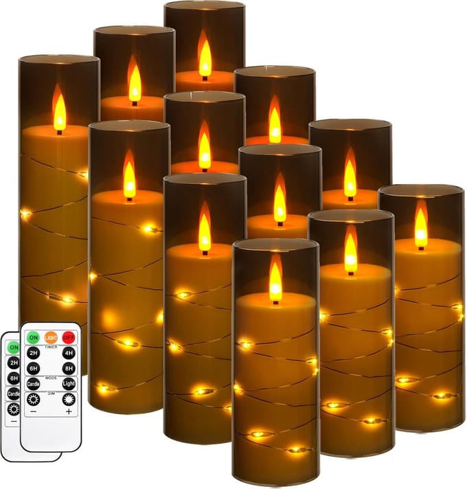 Set van 12 LED Kaarsen met Timer en Afstandsbediening - Flikkerend Flammend Licht