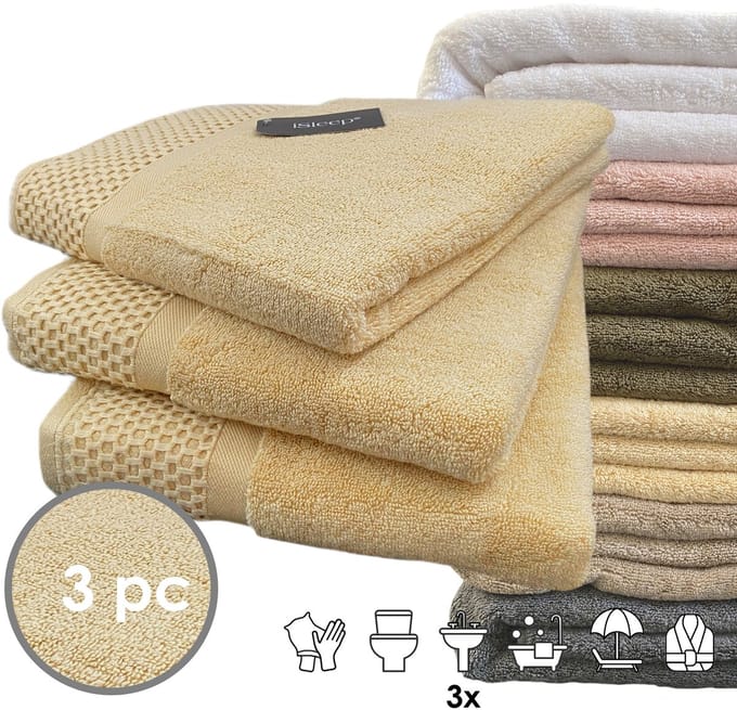 iSleep Deluxe Handdoek - 3 Stuks - 60x110 cm - Beige