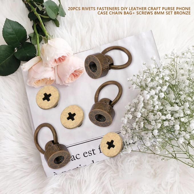 20 stuks Klinknagels Sluitingen DIY Leer Ambacht Portemonnee Telefoonhoes Kettingtas Schroeven 8mm Set Brons beige