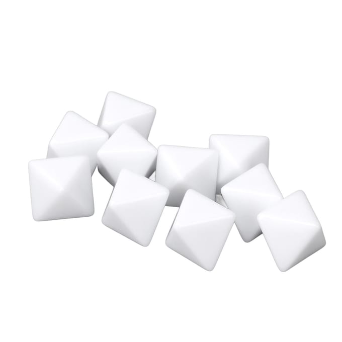 30 stuks 8-zijdige blanco witte dobbelstenen voor bordspellen, lesgeven, plastic, multifunctionele doe-het-zelf dobbelstenen white