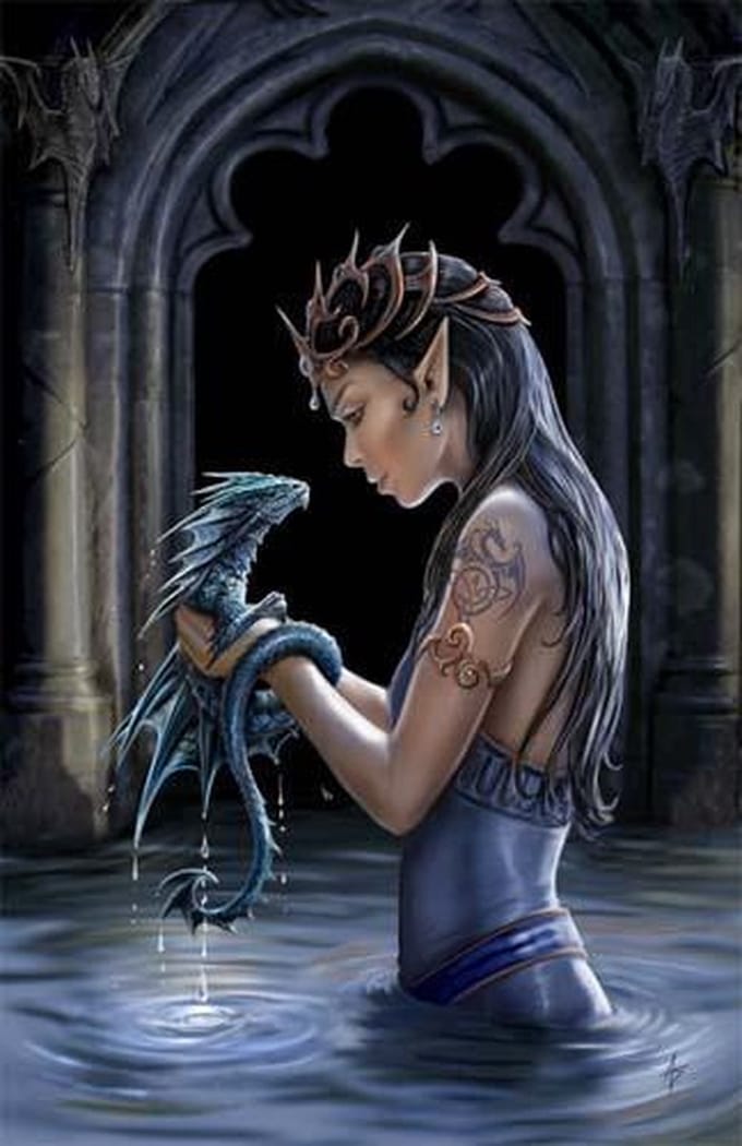 Anne Stokes wenskaart Water Dragon