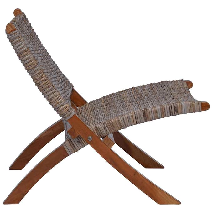 vidaXL Relaxstoel natuurlijk kubu rattan en massief mahoniehout