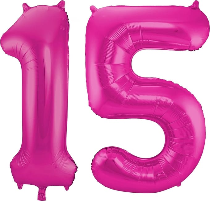 Cijfer ballonnen - Verjaardag versiering 15 jaar - 85 cm - roze
