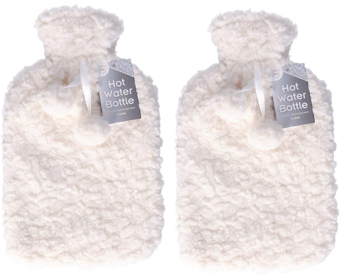 DID Warmwaterkruik - 2x - met zachte pluche hoes - wit - 2L - kruik