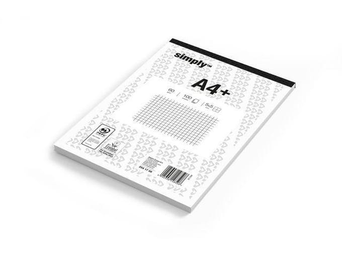 Simply Schrijfblok, A4, Geruit 5 x 5mm, 60 g/m², 100 vellen (pak 5 stuks)