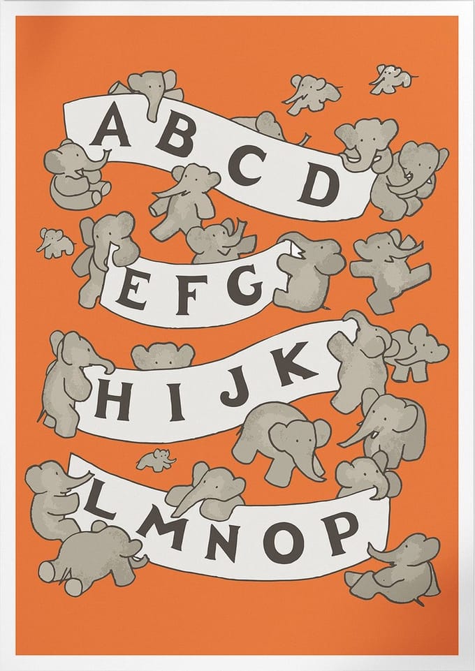 ABC De Babar I (Red) (Babar de Olifant) | Poster | A3: 30 x 40 cm