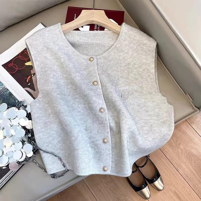 Dames Korte Gebreide Trui Mouwloos Koreaans Dames Effen Kleur Vest Dames Pullover Vrouwelijke Tops One size gray