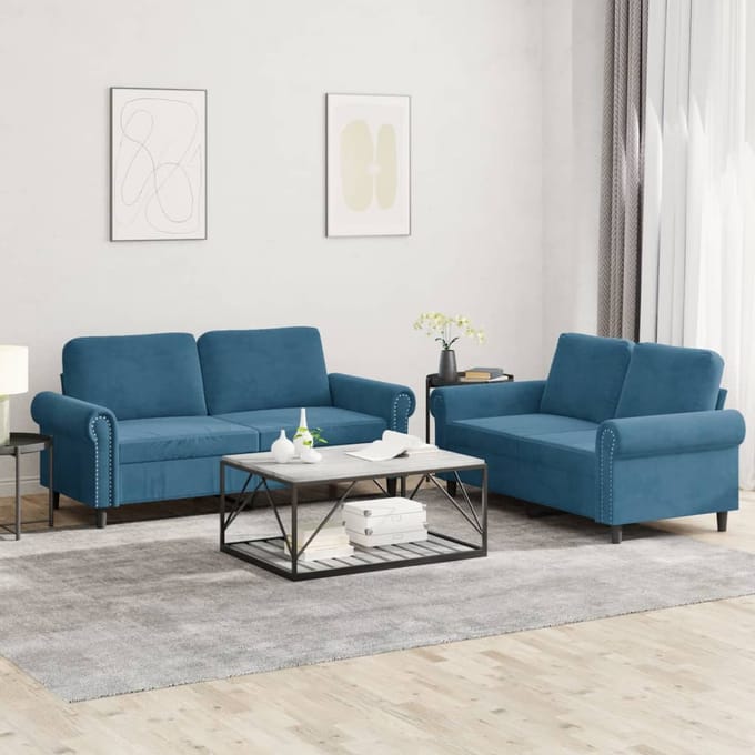 vidaXL - 2-delige - Loungeset - met - kussens - fluweel - blauw
