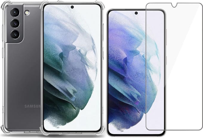Hoesje geschikt voor Samsung Galaxy S21 FE - Screenprotector Glas - Schokbestendig Transparant