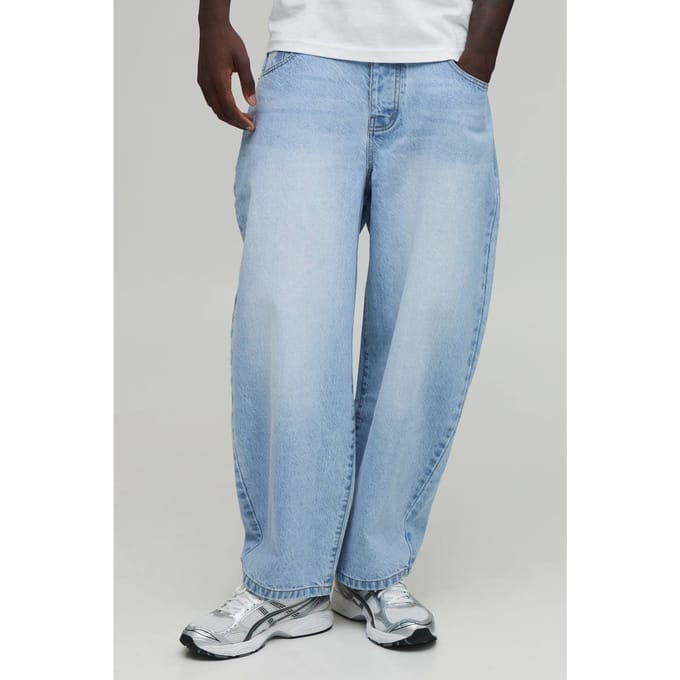 Essential Barrel Fit Rigid Washed Jeans | Light Blue | Size 54R