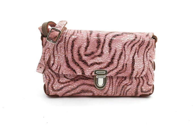 Roze schoudertas met print - klein model - 100% Leer