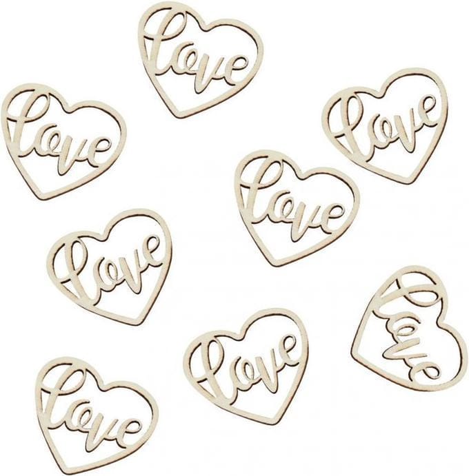 Confetti hout Love hart 24 stuks