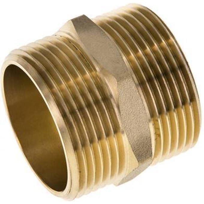 Dubbele Nippel G1 1/4" Messing Vlakke Afdichting 16bar 42mm Hex