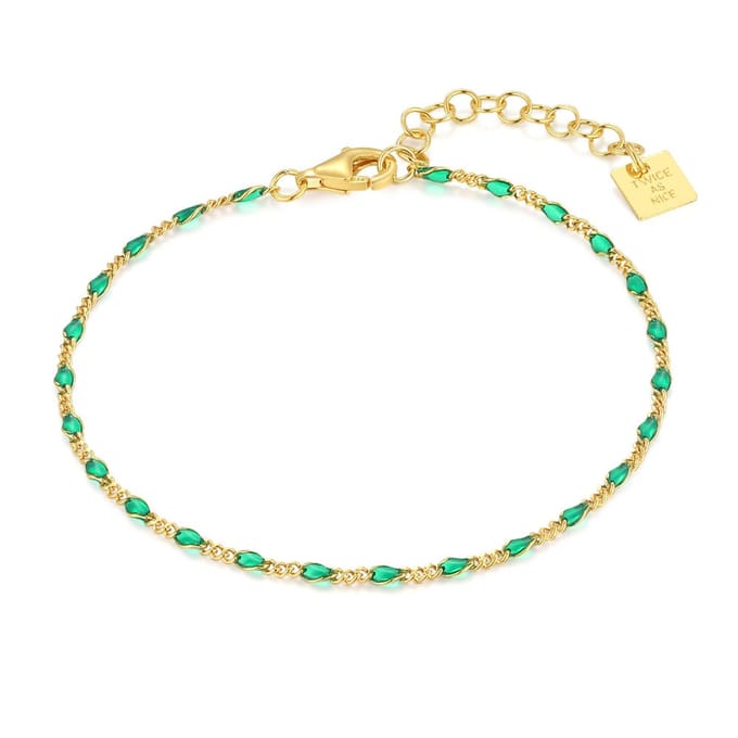 Twice As Nice Armband in 18kt verguld zilver, groen email 16cm+3cm