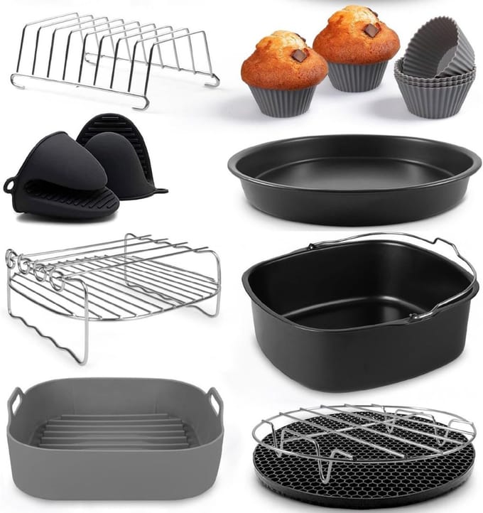 CLVP® Airfryer Accessoires - Siliconen Bakje - Bakpapier - Zwart