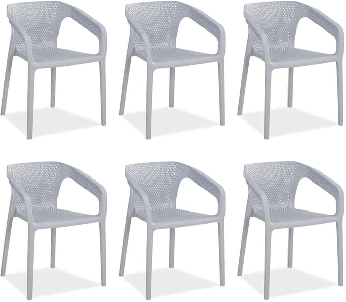 Homestyle4u Tuinstoelen - Set van 6 - Grijs - Stapelstoelen - Kunststof