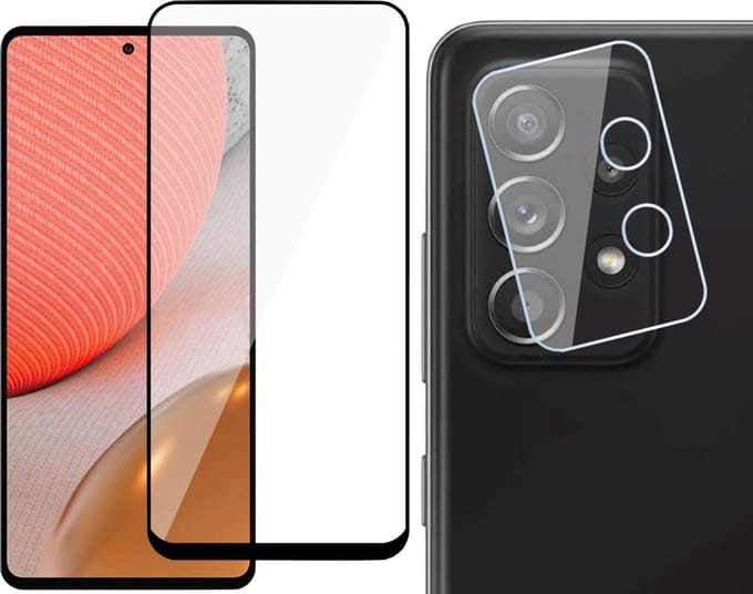 Screenprotector geschikt voor Samsung A72 + Camera Lens - Full Screen Protector
