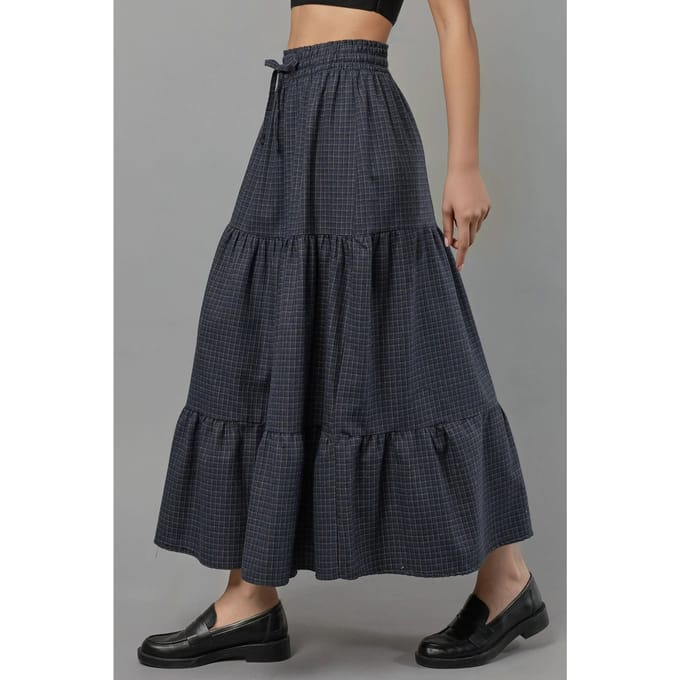 Elastische Taille Gecontroleerde Geknoopte Laagjes Maxi Rok