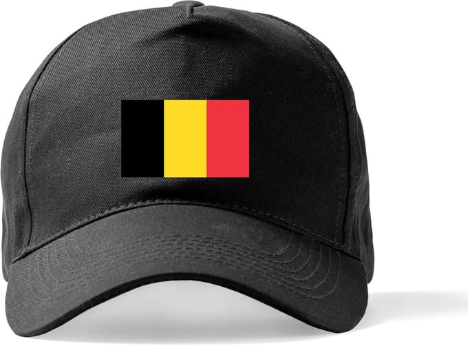 Zwarte Pet Beechfield met Wereldvlaggen, land Belgie klittenbandsluiting