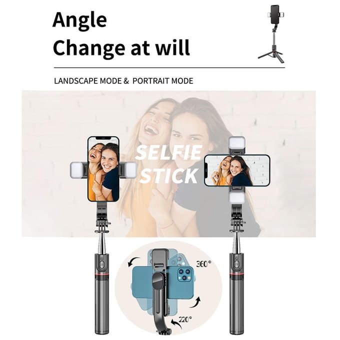 45,6-inch multifunctioneel selfiestick-desktopstatief met telescopische staaf 6 secties met telefoon zwart