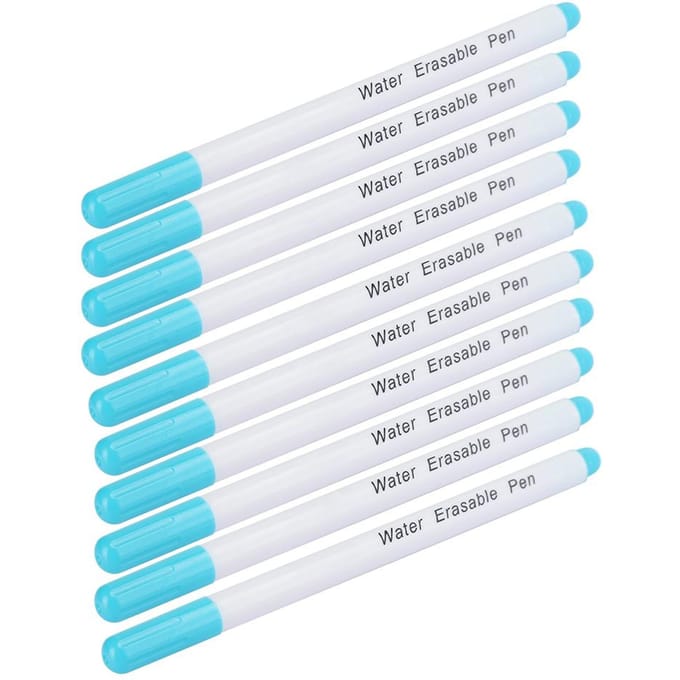 10pcs Stylo Effaçable Soluble à l'Eau DIY Marqueur Tissu Outil de Tailleur Accessoires Tête Unique Blanc bleu