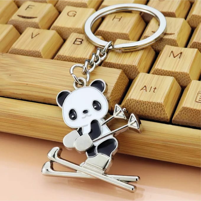 Panda Sleutelhanger - Panda op skies - 2,5 x 2,5 CM
