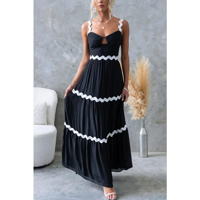 Dames effen kleur jurk met kanten spaghettibandjes oversized zwaai XL