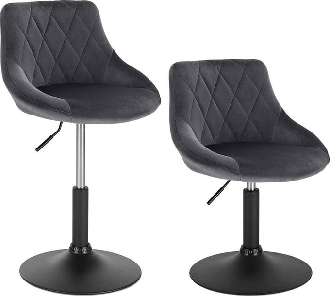 Barkruk - Blauw Velvet - Industrial - Rugleuning - Verstelbaar - Set van 2