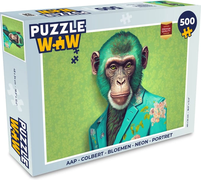 Puzzel Aap - Colbert - Bloemen - Neon - Portret - Legpuzzel - Puzzel 500 stukjes