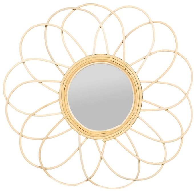 Ostaria Wandspiegel Daisy - bloem - rotan - D38,5 cm - bohemian/boho spiegel