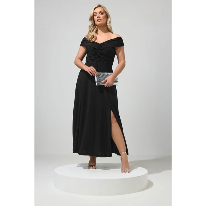 Yours London Zwarte Maxijurk Met Geplooide Voorkant Size 48