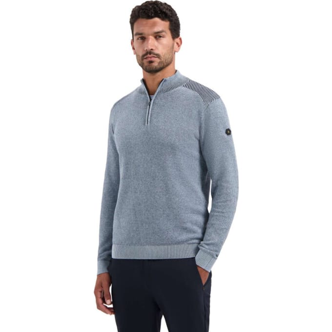 No Excess Pullover Half Zip Plated Structure Knit Dusty Blue Größe: S | Pullover Outlet | Herren | Blau